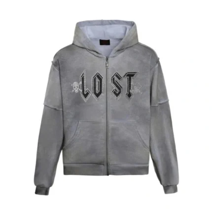 Lost Intricacy Grey Grunge Zip Up Hoodie