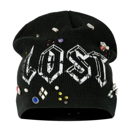 Lost Intricacy Black/White Multicolor Rhinestone Beanie