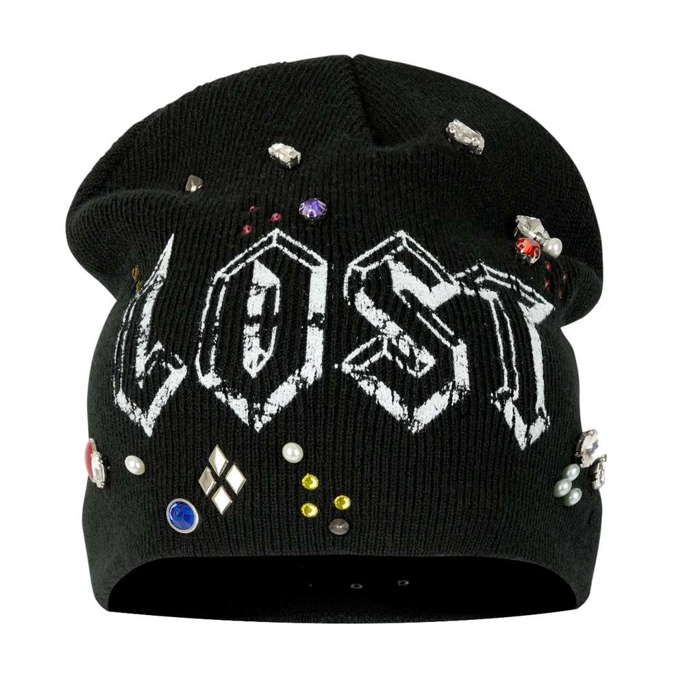 White Multicolor Rhinestone Beanie Lost Intricacy Black/White Multicolor Rhinestone Beanie
