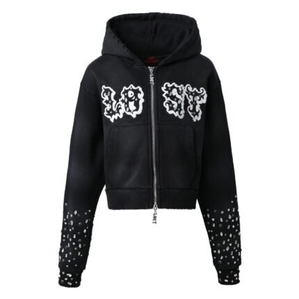 Women’s Washed Black Patch Zip Up